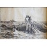 ANTICA STAMPA SCENA MITOLOGICA NUDO FEMMINILE ONDE REALISMO ROMANTICO XIX/XX sec