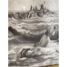 ANTICA STAMPA SCENA MITOLOGICA NUDO FEMMINILE ONDE REALISMO ROMANTICO XIX/XX sec