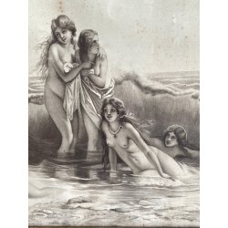 ANTICA STAMPA SCENA MITOLOGICA NUDO FEMMINILE ONDE REALISMO ROMANTICO XIX/XX sec