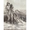 ANTICA STAMPA SCENA MITOLOGICA NUDO FEMMINILE ONDE REALISMO ROMANTICO XIX/XX sec