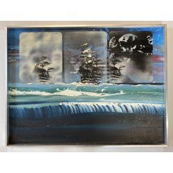QUADRO DIPINTO OLIO P. Baratella Le scoperte dell'America ARTE CONTEMPORANEA '70