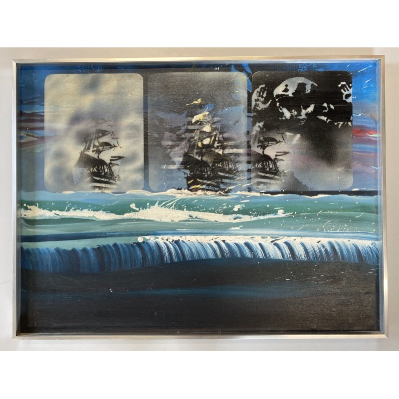 QUADRO DIPINTO OLIO P. Baratella Le scoperte dell'America ARTE CONTEMPORANEA '70