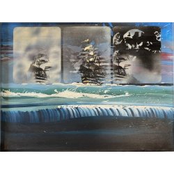 QUADRO DIPINTO OLIO P. Baratella Le scoperte dell'America ARTE CONTEMPORANEA '70