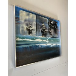 QUADRO DIPINTO OLIO P. Baratella Le scoperte dell'America ARTE CONTEMPORANEA '70