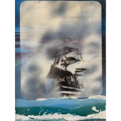 QUADRO DIPINTO OLIO P. Baratella Le scoperte dell'America ARTE CONTEMPORANEA '70