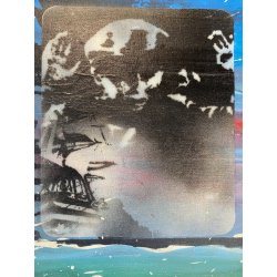 QUADRO DIPINTO OLIO P. Baratella Le scoperte dell'America ARTE CONTEMPORANEA '70