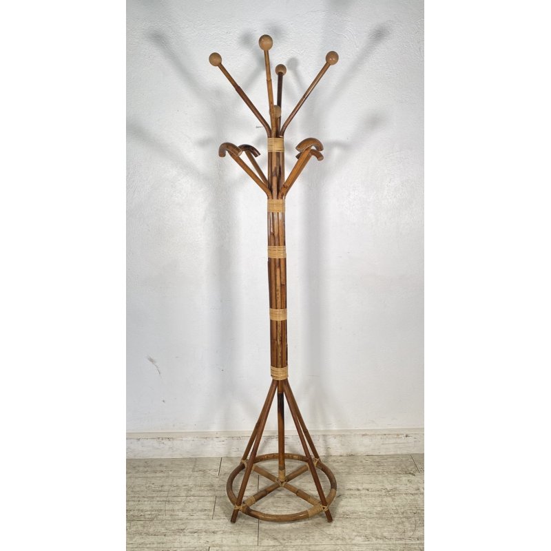 APPENDIABITI DA TERRA ANNI 50 BAMBU VIMINI LEGNO MIDCENTURY ATTACCAPANNI DESIGN