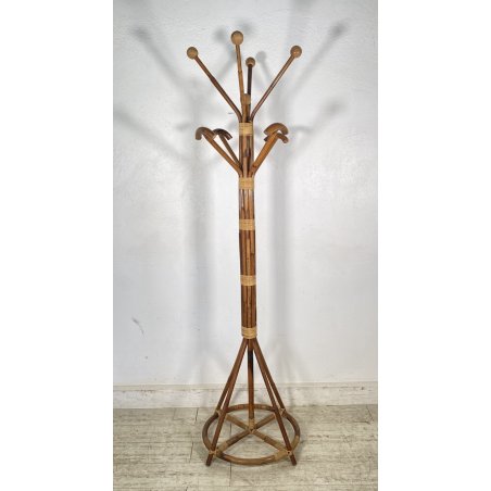 APPENDIABITI DA TERRA ANNI 50 BAMBU VIMINI LEGNO MIDCENTURY ATTACCAPANNI DESIGN