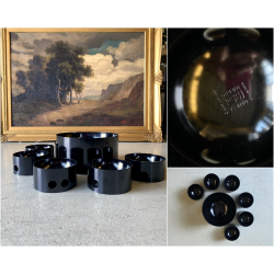 SET CIOTOLE MINIMALISTA "Tongareva" DESIGN Enzo Mari DANESE Milano 7pz NERO 1969