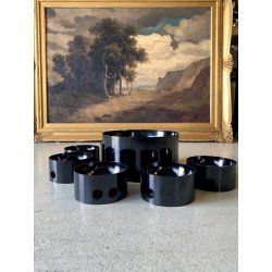 SET CIOTOLE MINIMALISTA "Tongareva" DESIGN Enzo Mari DANESE Milano 7pz NERO 1969