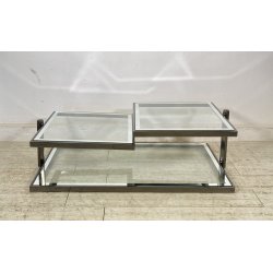 TAVOLINO SALOTTO DESIGN ANNI 70 ACCIAIO CROMATO VETRO SPECCHIATO TABLE DESIGN