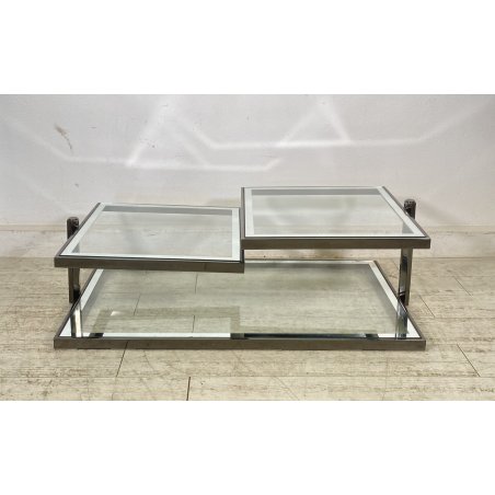 TAVOLINO SALOTTO DESIGN ANNI 70 ACCIAIO CROMATO VETRO SPECCHIATO TABLE DESIGN