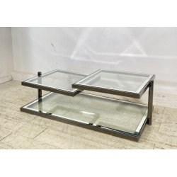 TAVOLINO SALOTTO DESIGN ANNI 70 ACCIAIO CROMATO VETRO SPECCHIATO TABLE DESIGN