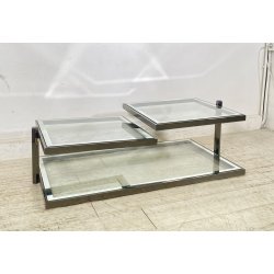 TAVOLINO SALOTTO DESIGN ANNI 70 ACCIAIO CROMATO VETRO SPECCHIATO TABLE DESIGN