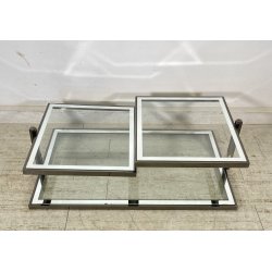 TAVOLINO SALOTTO DESIGN ANNI 70 ACCIAIO CROMATO VETRO SPECCHIATO TABLE DESIGN