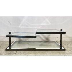 TAVOLINO SALOTTO DESIGN ANNI 70 ACCIAIO CROMATO VETRO SPECCHIATO TABLE DESIGN