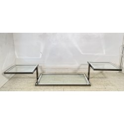 TAVOLINO SALOTTO DESIGN ANNI 70 ACCIAIO CROMATO VETRO SPECCHIATO TABLE DESIGN