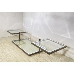 TAVOLINO SALOTTO DESIGN ANNI 70 ACCIAIO CROMATO VETRO SPECCHIATO TABLE DESIGN