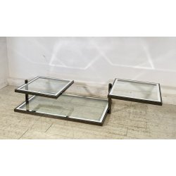 TAVOLINO SALOTTO DESIGN ANNI 70 ACCIAIO CROMATO VETRO SPECCHIATO TABLE DESIGN