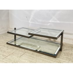 TAVOLINO SALOTTO DESIGN ANNI 70 ACCIAIO CROMATO VETRO SPECCHIATO TABLE DESIGN