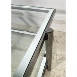 TAVOLINO SALOTTO DESIGN ANNI 70 ACCIAIO CROMATO VETRO SPECCHIATO TABLE DESIGN