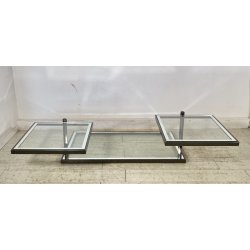 TAVOLINO SALOTTO DESIGN ANNI 70 ACCIAIO CROMATO VETRO SPECCHIATO TABLE DESIGN