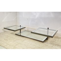 TAVOLINO SALOTTO DESIGN ANNI 70 ACCIAIO CROMATO VETRO SPECCHIATO TABLE DESIGN