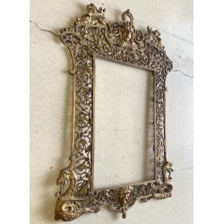 CORNICE DA PARETE SPECCHIERA BRONZO DORATO VITTORIANA ORNATA TRAFORATA 68x44cm