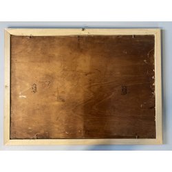 ANTICO DIPINTO OLIO TAVOLA Colmas PAESAGGIO MARINA SCOGLI BARCHE a VELA 1950