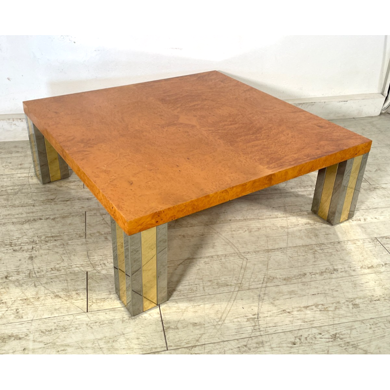 TAVOLINO DA SALOTTO VINTAGE RADICA ANNI 70 TAVOLO DA FUMO GAMBE ACCIAIO OTTONE