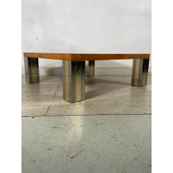 TAVOLINO DA SALOTTO VINTAGE RADICA ANNI 70 TAVOLO DA FUMO GAMBE ACCIAIO OTTONE