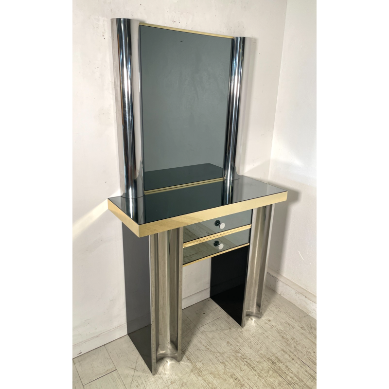 SPECCHIERA CONSOLLE VINTAGE WILLY RIZZO TOILETTE PETINEUSE ACCIAIO 1970 CASSETTI