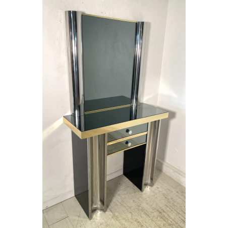 SPECCHIERA CONSOLLE VINTAGE WILLY RIZZO TOILETTE PETINEUSE ACCIAIO 1970 CASSETTI