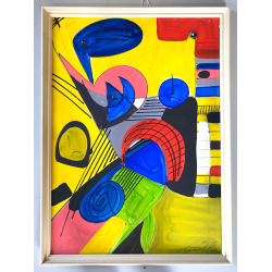 QUADRO DIPINTO TECNICA MISTA Aldo Gentilini COMPOSIZIONE ASTRATTA MODERNO '70