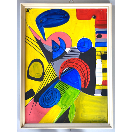 QUADRO DIPINTO TECNICA MISTA Aldo Gentilini COMPOSIZIONE ASTRATTA MODERNO '70