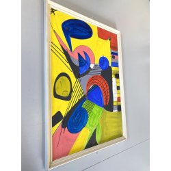 QUADRO DIPINTO TECNICA MISTA Aldo Gentilini COMPOSIZIONE ASTRATTA MODERNO '70