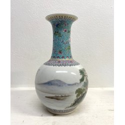 VASO PORCELLANA CINESE FAMILLE ROSE DECORO PAESAGGIO MARCHIO ROSSO 33cm/h XX sec