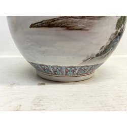 VASO PORCELLANA CINESE FAMILLE ROSE DECORO PAESAGGIO MARCHIO ROSSO 33cm/h XX sec