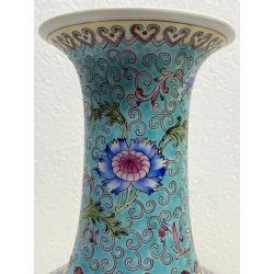 VASO PORCELLANA CINESE FAMILLE ROSE DECORO PAESAGGIO MARCHIO ROSSO 33cm/h XX sec