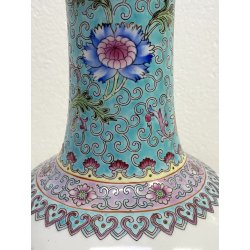 VASO PORCELLANA CINESE FAMILLE ROSE DECORO PAESAGGIO MARCHIO ROSSO 33cm/h XX sec