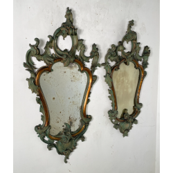 ANTICA COPPIA SPECCHIERE VENEZIANE LEGNO SCOLPITO EPOCA '800 SPECCHIO VERDE OLD
