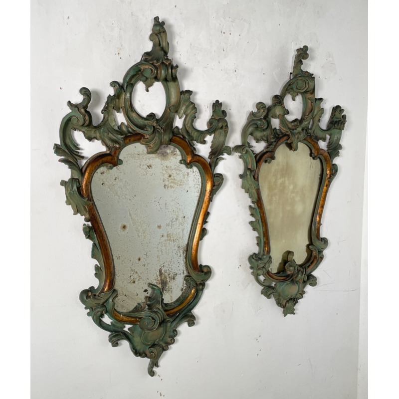 ANTICA COPPIA SPECCHIERE VENEZIANE LEGNO SCOLPITO EPOCA '800 SPECCHIO VERDE OLD