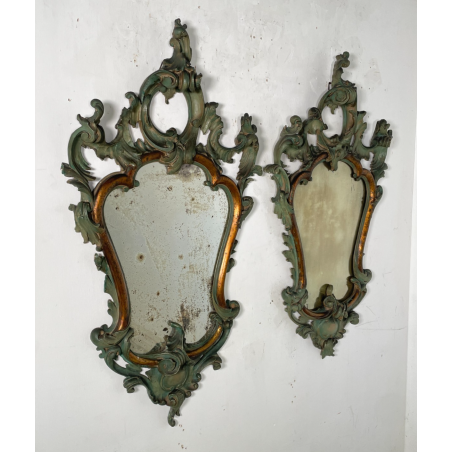 ANTICA COPPIA SPECCHIERE VENEZIANE LEGNO SCOLPITO EPOCA '800 SPECCHIO VERDE OLD