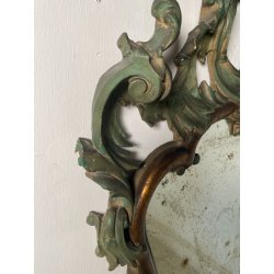 ANTICA COPPIA SPECCHIERE VENEZIANE LEGNO SCOLPITO EPOCA '800 SPECCHIO VERDE OLD