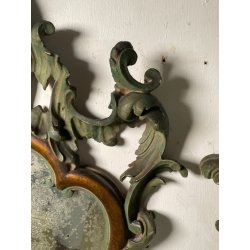 ANTICA COPPIA SPECCHIERE VENEZIANE LEGNO SCOLPITO EPOCA '800 SPECCHIO VERDE OLD