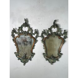 ANTICA COPPIA SPECCHIERE VENEZIANE LEGNO SCOLPITO EPOCA '800 SPECCHIO VERDE OLD