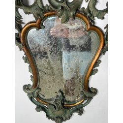 ANTICA COPPIA SPECCHIERE VENEZIANE LEGNO SCOLPITO EPOCA '800 SPECCHIO VERDE OLD