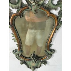 ANTICA COPPIA SPECCHIERE VENEZIANE LEGNO SCOLPITO EPOCA '800 SPECCHIO VERDE OLD