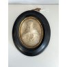 ANTICA ICONA sacro cuore di Gesù SCHIUMA di MARE cornice OVALE teca epoca 1903