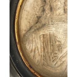 ANTICA ICONA sacro cuore di Gesù SCHIUMA di MARE cornice OVALE teca epoca 1903